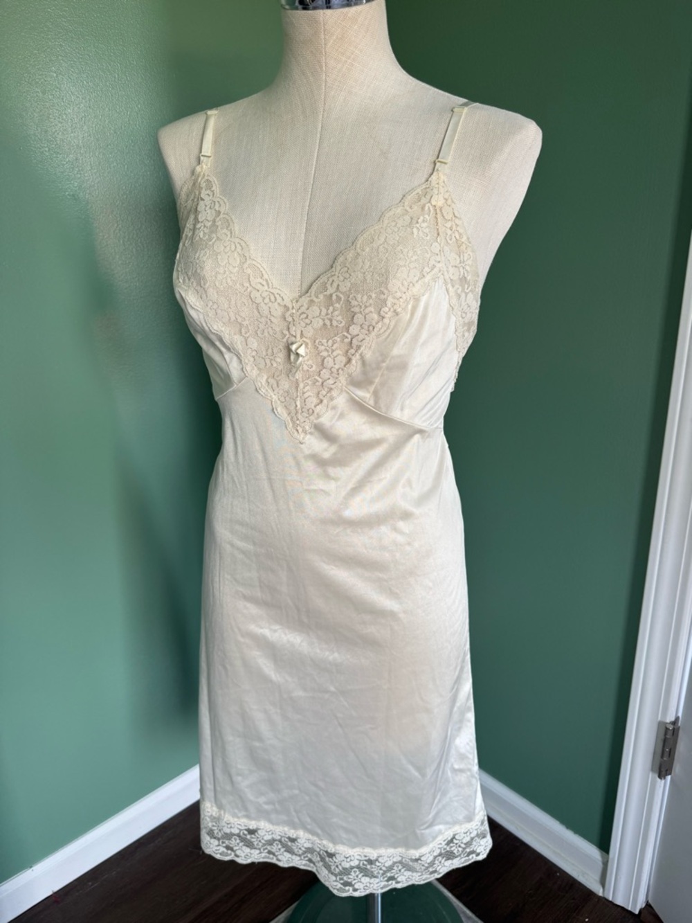 Vintage Cream Lace-Trim Slip Dress